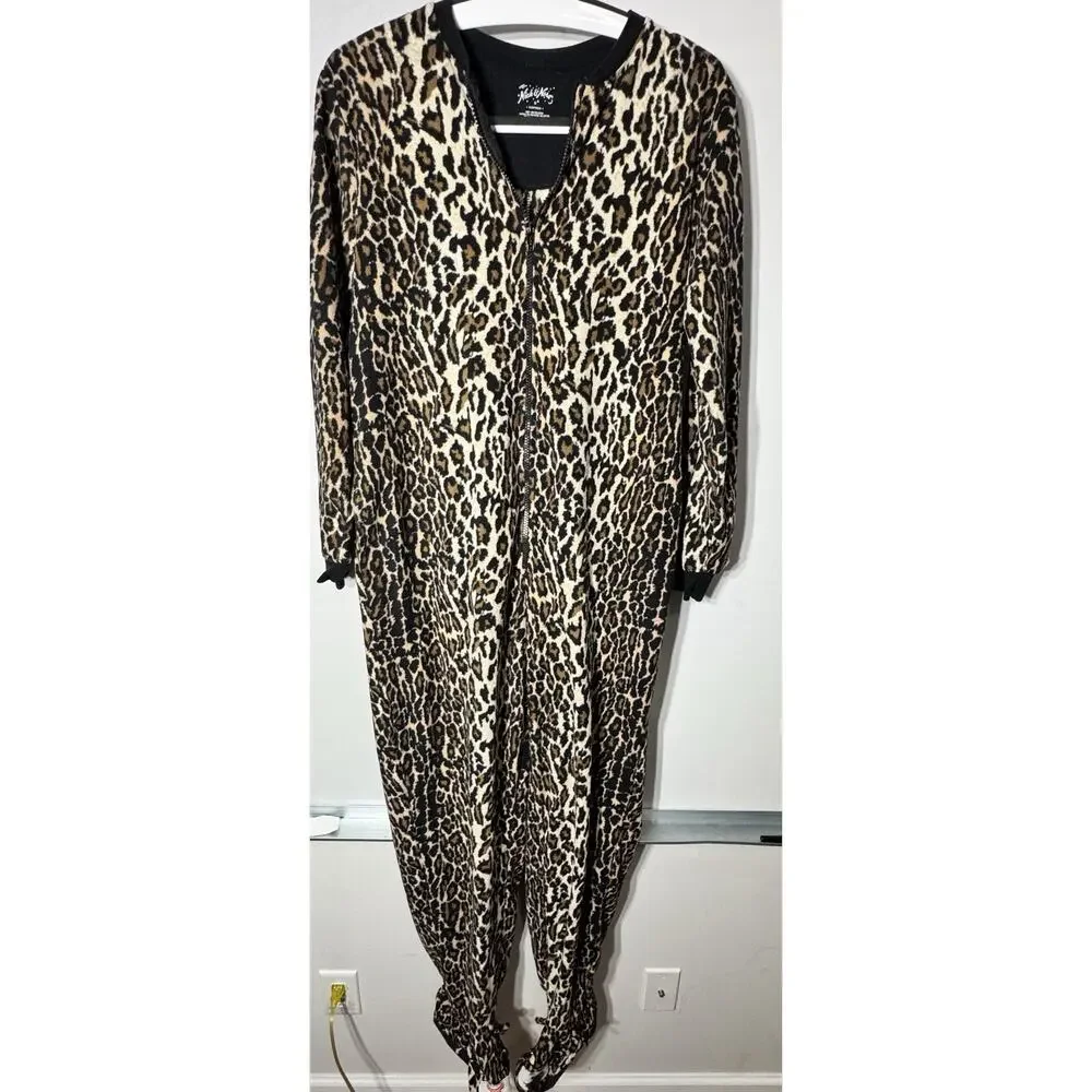 Nick & Nora Adult One Piece Footed Pajamas Leopard Fleece Sleepwear Size M